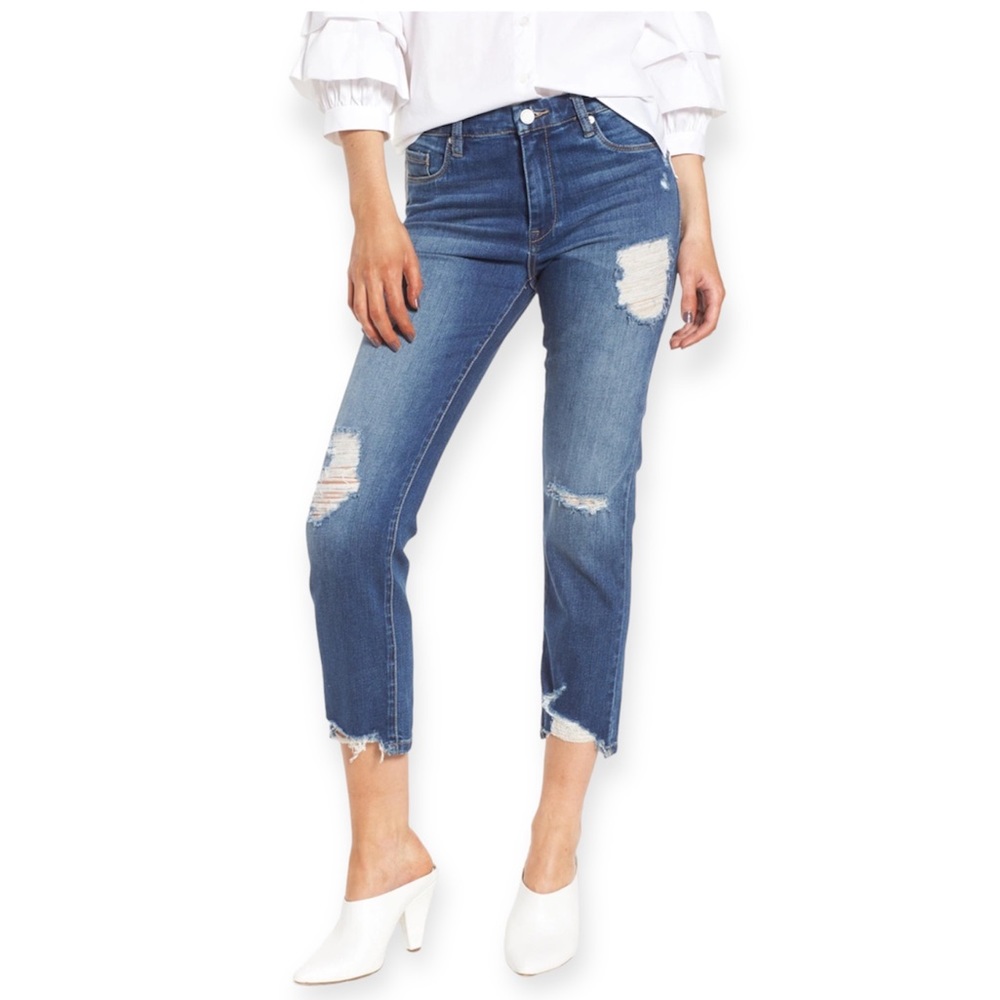 Blank NYC Distressed Straight Leg High Rise Stretch Jeans Sz 31